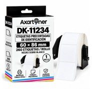 Compatible Brother DK11234 - Etiquetas Precortadas de Identificacion - 60x86 mm - 260 Unidades - Texto negro sobre fondo blanco