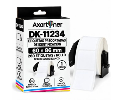 Compatible Brother DK11234 - Etiquetas Precortadas de Identificacion - 60x86 mm - 260 Unidades - Texto negro sobre fondo blanco