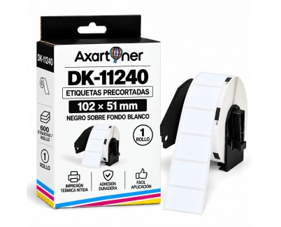 Compatible Brother DK11240 - Etiquetas Precortadas Multiproposito Grandes - 102x51 mm - 600 Unidades - Texto negro sobre fondo blanco