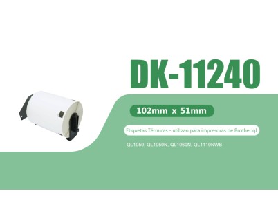 Compatible Brother DK11240 - Etiquetas Precortadas Multiproposito Grandes - 102x51 mm - 600 Unidades - Texto negro sobre fondo blanco