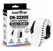 Compatible Brother DK22205 - Etiquetas de Tamaño personalizado - Ancho 62mm x 30,48 metros - Texto negro sobre fondo blanco