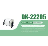 Compatible Brother DK22205 - Etiquetas de Tamaño personalizado - Ancho 62mm x 30,48 metros - Texto negro sobre fondo blanco