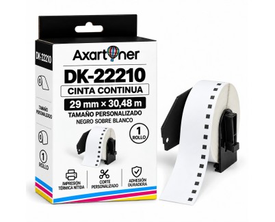 Compatible Brother DK22210 - Etiquetas de Tama&ntilde;o personalizado - Ancho 29mm x 30,48 metros - Texto negro sobre fondo blanco