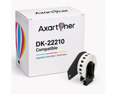Compatible Brother DK22210 - Etiquetas de Tama&ntilde;o personalizado - Ancho 29mm x 30,48 metros - Texto negro sobre fondo blanco