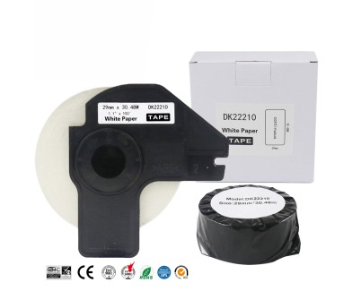 Compatible Brother DK22210 - Etiquetas de Tamaño personalizado - Ancho 29mm x 30,48 metros - Texto negro sobre fondo blanco