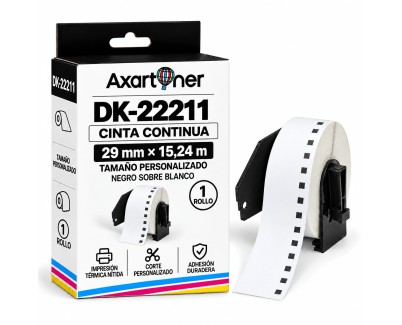 Compatible Brother DK22211 - Etiquetas de Tama&ntilde;o personalizado - Ancho 29mm x 15,24 metros - Texto negro sobre fondo blanco