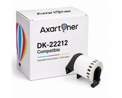 Compatible Brother DK22212 - Etiquetas de Tama&ntilde;o personalizado - Ancho 62mm x 15,24 metros - Texto negro sobre fondo blanco