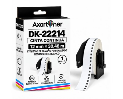 Compatible Brother DK22214 - Etiquetas de Tama&ntilde;o personalizado - Ancho 12mm x 30,48 metros - Texto negro sobre fondo blanco