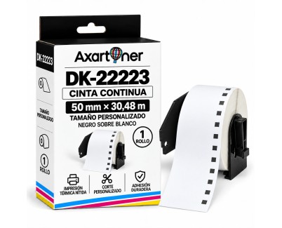 Compatible Brother DK22223 - Etiquetas de Tama&ntilde;o personalizado - Ancho 50mm x 30,48 metros - Texto negro sobre fondo blanco