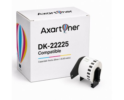 Compatible Brother DK22225 - Etiquetas de Tama&ntilde;o personalizado - Ancho 38mm x 30,48 metros - Texto negro sobre fondo blanco