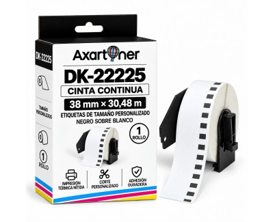 Compatible Brother DK22225 - Etiquetas de Tama&ntilde;o personalizado - Ancho 38mm x 30,48 metros - Texto negro sobre fondo blanco