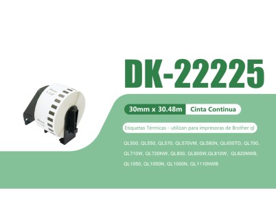 Compatible Brother DK22225 - Etiquetas de Tama&ntilde;o personalizado - Ancho 38mm x 30,48 metros - Texto negro sobre fondo blanco