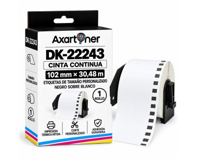 Compatible Brother DK22243 - Etiquetas de Tama&ntilde;o personalizado - Ancho 102mm x 30,48 metros - Texto negro sobre fondo blanco