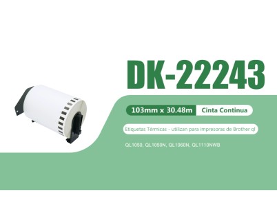Compatible Brother DK22243 - Etiquetas de Tama&ntilde;o personalizado - Ancho 102mm x 30,48 metros - Texto negro sobre fondo blanco
