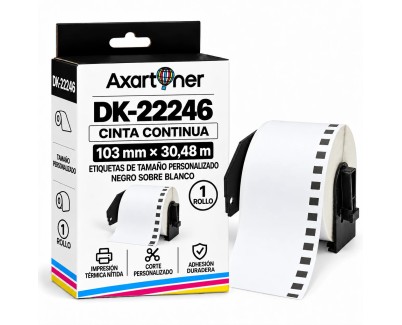 Compatible Brother DK22246 - Etiquetas de Tama&ntilde;o personalizado - Ancho 103mm x 30,48 metros - Texto negro sobre fondo blanco