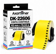 Compatible Brother DK22606 - Etiquetas de Tamaño personalizado - Ancho 62mm x 15,24 metros - Texto negro sobre fondo amarillo