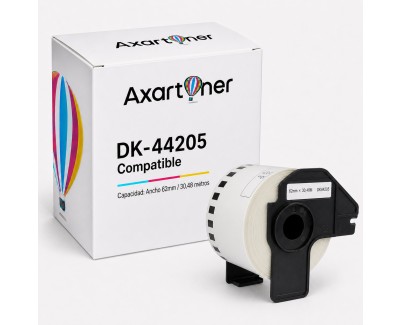 Compatible Brother DK44205 - Etiquetas Removibles de Tama&ntilde;o personalizado - Ancho 62mm x 15,24 metros - Texto negro sobre fondo blanco