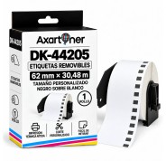 Compatible Brother DK44205 - Etiquetas Removibles de Tamaño personalizado - Ancho 62mm x 15,24 metros - Texto negro sobre fondo blanco