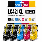 Compatible Brother LC421XL Pack de 10 Cartuchos de Tinta - LC421XLVAL para Brother DCP-J1050DW / DCP-J1140DW / MFC-J1010DW