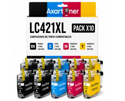 Compatible Brother LC421XL Pack de 10 Cartuchos de Tinta - LC421XLVAL para Brother DCP-J1050DW / DCP-J1140DW / MFC-J1010DW