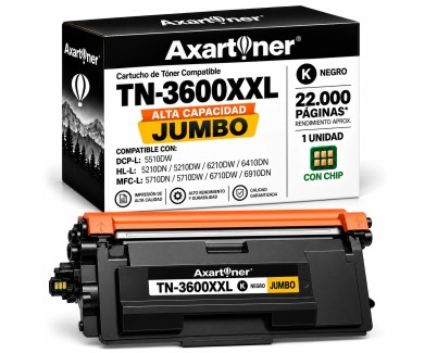 Compatible Brother TN3600XXL / TN-3600 XXL Negro Cartucho de Toner Alta Capacidad / Jumbo para Brother DCP-L5510 / HL-L5210 / HL-L6210 / HL-L6410 / MFC-L5710 / MFC-L6710 / MFC-L6910