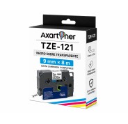 Compatible Brother TZe121 / TZ121 Cinta Laminada de Etiquetas - Texto negro sobre fondo transparente - Ancho 9mm x 8 metros