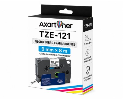 Compatible Brother TZe121 / TZ121 Cinta Laminada de Etiquetas - Texto negro sobre fondo transparente - Ancho 9mm x 8 metros