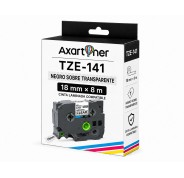 Compatible Brother TZe141 / TZ141 Cinta Laminada de Etiquetas - Texto negro sobre fondo transparente - Ancho 18mm x 8 metros