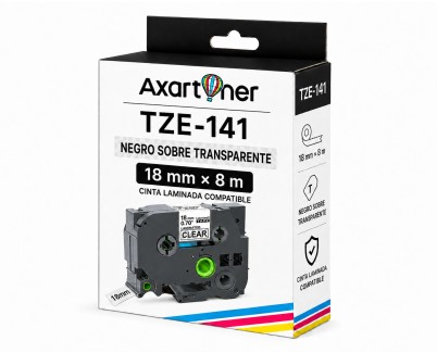 Compatible Brother TZe141 / TZ141 Cinta Laminada de Etiquetas - Texto negro sobre fondo transparente - Ancho 18mm x 8 metros