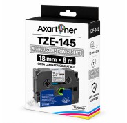 Compatible Brother TZe145 / TZ145 Cinta Laminada de Etiquetas - Texto blanco sobre fondo transparente - Ancho 18mm x 8 metros