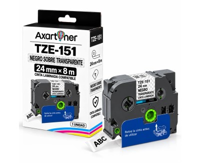 Compatible Brother TZe151 / TZ-151 Cinta Laminada de Etiquetas - Texto negro sobre fondo transparente - Ancho 24mm x 8 metros