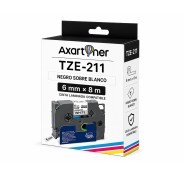 Compatible Brother TZe211 / TZ211 Cinta Laminada de Etiquetas - Texto negro sobre fondo blanco - Ancho 6mm x 8 metros