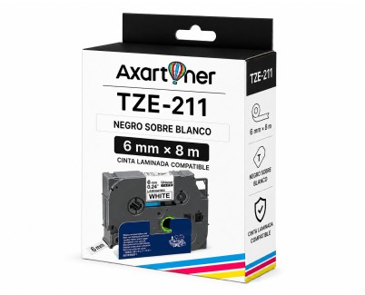 Compatible Brother TZe211 / TZ211 Cinta Laminada de Etiquetas - Texto negro sobre fondo blanco - Ancho 6mm x 8 metros