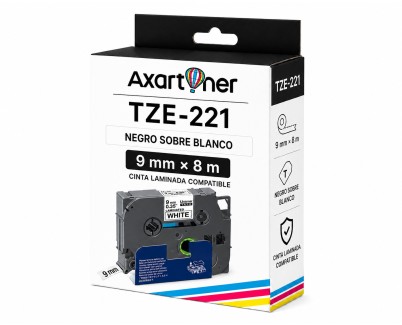 Compatible Brother TZe221 / TZ221 Cinta Laminada de Etiquetas - Texto negro sobre fondo blanco - Ancho 9mm x 8 metros