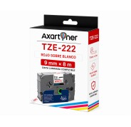 Compatible Brother TZe222 / TZ222 Cinta Laminada de Etiquetas - Texto rojo sobre fondo blanco - Ancho 9mm x 8 metros
