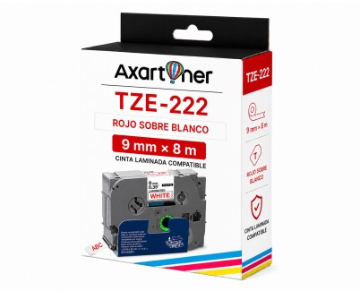 Compatible Brother TZe222 / TZ222 Cinta Laminada de Etiquetas - Texto rojo sobre fondo blanco - Ancho 9mm x 8 metros