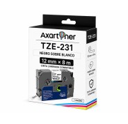 Compatible Brother TZe231 / TZ231 Cinta Laminada de Etiquetas - Texto negro sobre fondo blanco - Ancho 12mm x 8 metros