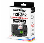 Compatible Brother TZe252 / TZ252 Cinta Laminada de Etiquetas - Texto rojo sobre fondo blanco - Ancho 24mm x 8 metros