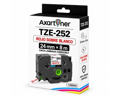 Compatible Brother TZe252 / TZ252 Cinta Laminada de Etiquetas - Texto rojo sobre fondo blanco - Ancho 24mm x 8 metros