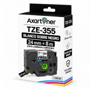 Compatible Brother TZe355 / TZ355 Cinta Laminada de Etiquetas - Texto blanco sobre fondo negro - Ancho 24mm x 8 metros