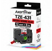 Compatible Brother TZe431 / TZ431 Cinta Laminada de Etiquetas - Texto negro sobre fondo rojo - Ancho 12mm x 8 metros