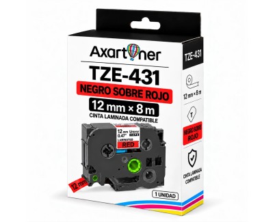 Compatible Brother TZe431 / TZ431 Cinta Laminada de Etiquetas - Texto negro sobre fondo rojo - Ancho 12mm x 8 metros