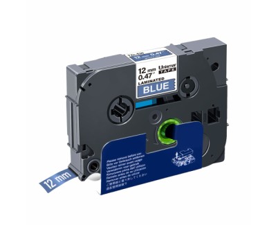 Compatible Brother TZe535 / TZ535 Cinta Laminada de Etiquetas - Texto blanco sobre fondo azul - Ancho 12mm x 8 metros