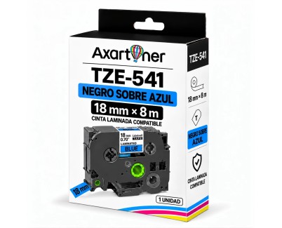 Compatible Brother TZe541 / TZ541 Cinta Laminada de Etiquetas - Texto negro sobre fondo azul - Ancho 18mm x 8 metros