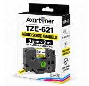 Compatible Brother TZe621 / TZ621 Cinta Laminada de Etiquetas - Texto negro sobre fondo amarillo - Ancho 9mm x 8 metros