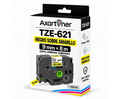 Compatible Brother TZe621 / TZ621 Cinta Laminada de Etiquetas - Texto negro sobre fondo amarillo - Ancho 9mm x 8 metros
