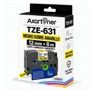 Compatible Brother TZe631 / TZ631 Cinta Laminada de Etiquetas - Texto negro sobre fondo amarillo - Ancho 12mm x 8 metros