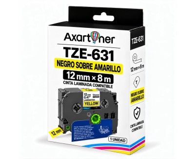 Compatible Brother TZe631 / TZ631 Cinta Laminada de Etiquetas - Texto negro sobre fondo amarillo - Ancho 12mm x 8 metros