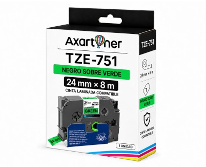 Compatible Brother TZe751 / TZ751 Cinta Laminada de Etiquetas - Texto negro sobre fondo verde - Ancho 24mm x 8 metros