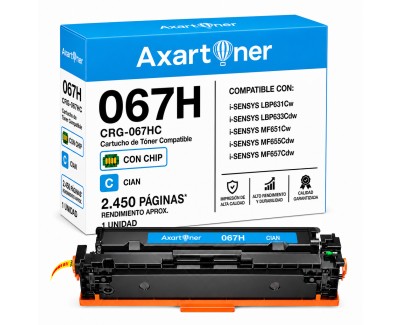 Compatible Canon 067H / 5105C002 - con chip - Cyan Cartucho de Toner para Canon i-SENSYS LBP631Cw / LBP633Cdw / MF651Cw / MF655Cdw / MF657Cdw